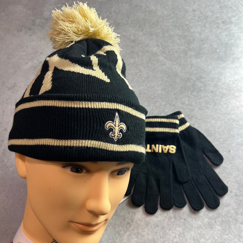 New Orleans Saints NFL Knit Winter Hat Set Winter Gloves NWT